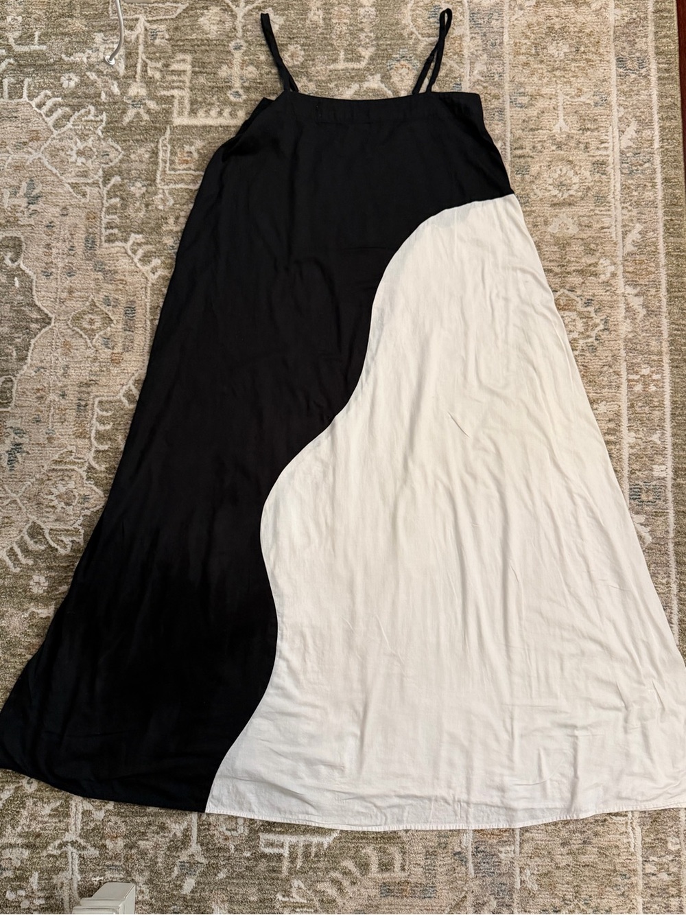 Mara Hoffman Black and White Curved Colorblock Maxi Slip Dress